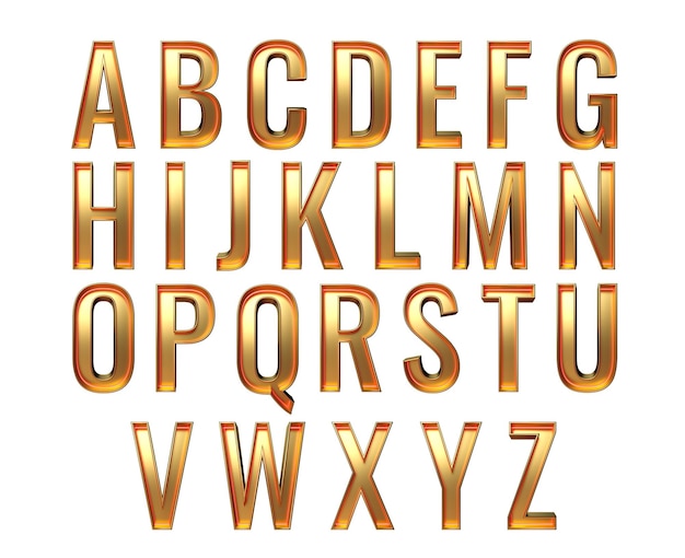 金色のレトロフォント白い背景にアルファベットの文字が隔離されクリッピングパスの3Dイラストが付いています