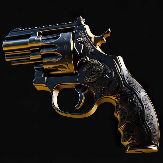 Photo golden revolver with futuristic design on dark background