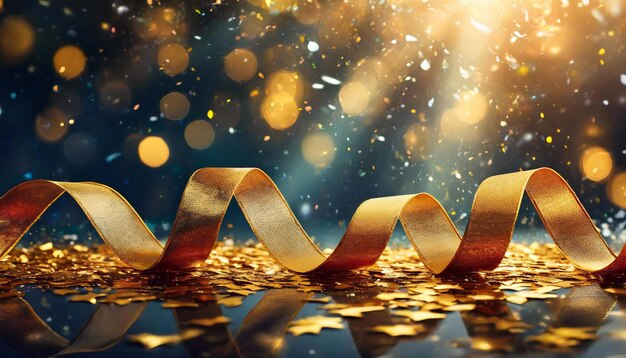 Photo golden ribbon on bokeh background