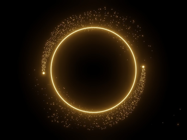 Golden ring border with black background 3d render