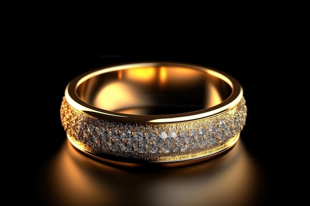 golden ring with shining effect on it on white background