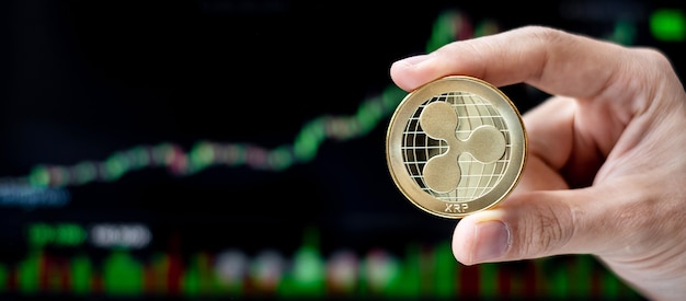 golden ripple coin with graph background