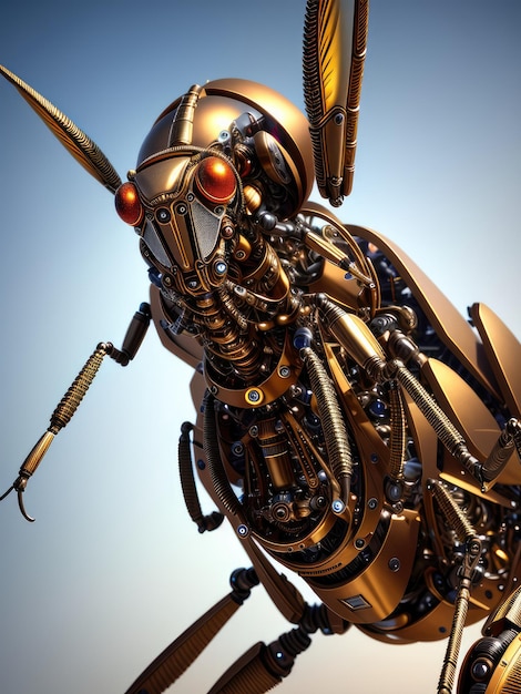 Golden robot bee Illustration Generated by AI