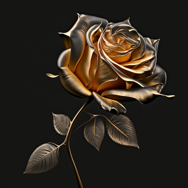 Golden rose on a black background precious flower