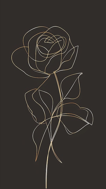 Photo golden rose flower with elegant line art