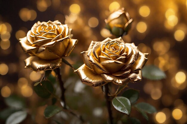 golden rose flowers close up shot 100 mm shot with bokeh background