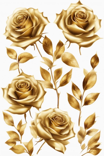 Photo golden rose leaf white background