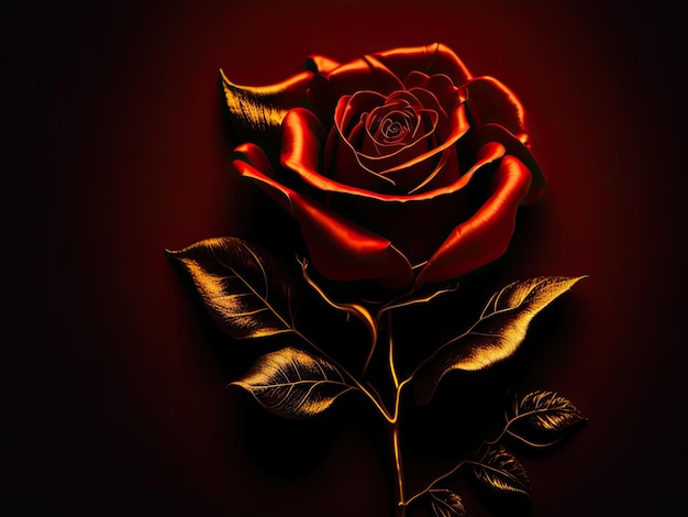 A golden rose on a red background ai generative