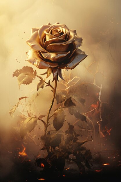Golden rose with smoke around