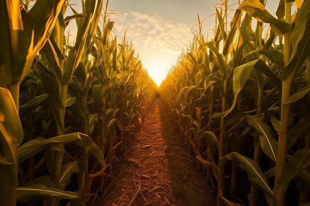 Golden rows a cornfield perspective corn photo