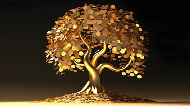 Premium Photo  Golden Tree of Life atop a Wealth of Coins A Symbol of  Abundance and Prosperity in 3D Render