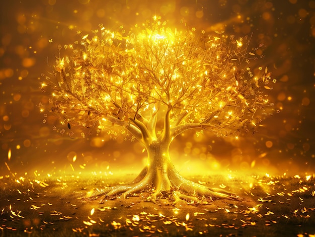 Foto golden sacro albero della vita sfondo guarigione spirituale prosperità e crescita concetto carta da parati