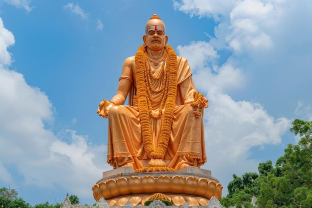 Photo golden saint ramanuja statue of equality in hyderabad