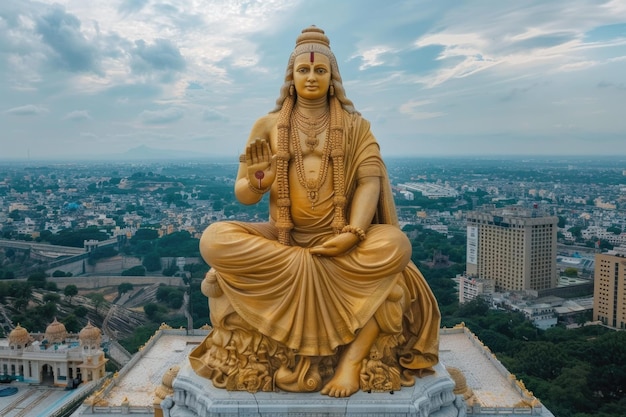 Photo golden saint ramanuja statue of equality in hyderabad