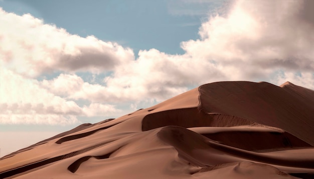 Golden sand dunes and white clouds on a sunny day