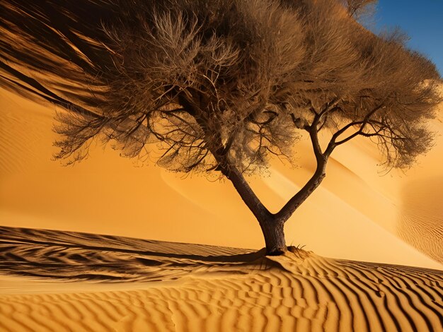 Foto sabbia dorata e ombre di alberiai generativa