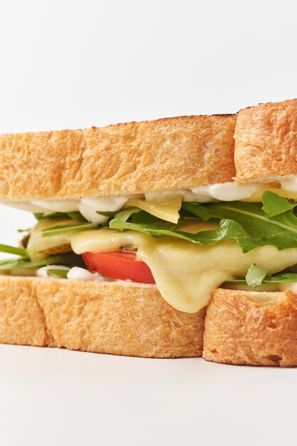 Golden sandwich with vegetables and cheese