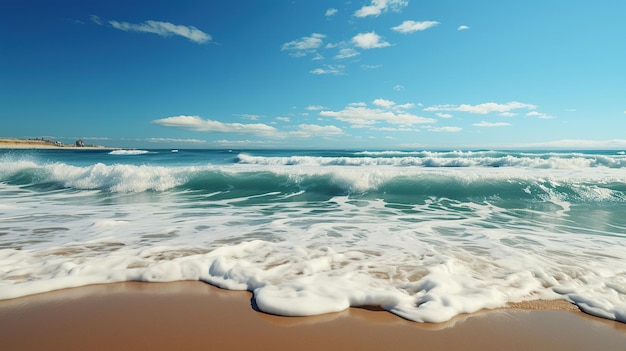 Golden sandy beach meeting azure sea under sunlight