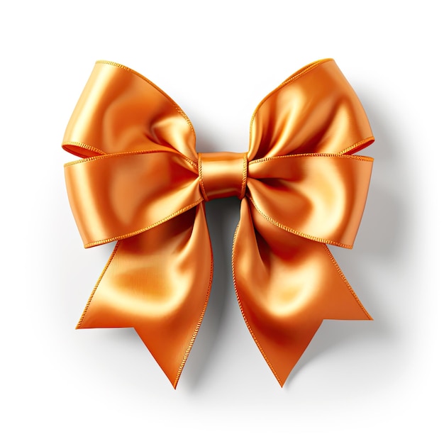 Golden satin bow isolated on white Elegant orange bow for gift decoration white