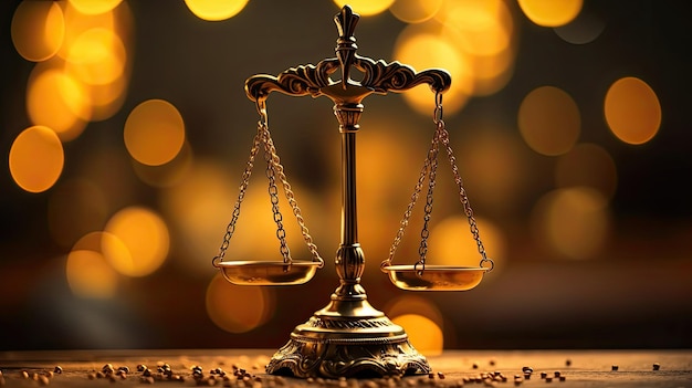 Golden scale of justice with blur background