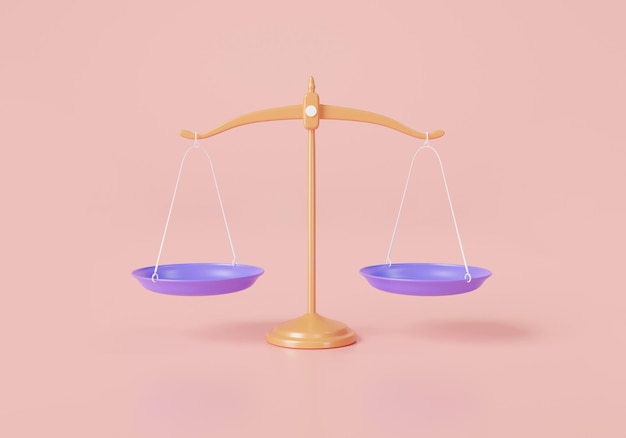 Golden scales of justice Balance and justice law concept judgement Hammer court decisions Law and justice system arbitrate courthouse courtroom objects 3d render illustration