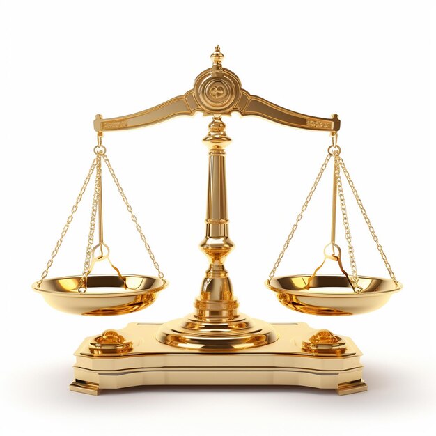 Photo golden scales of justice isolated on white background 3d illustration