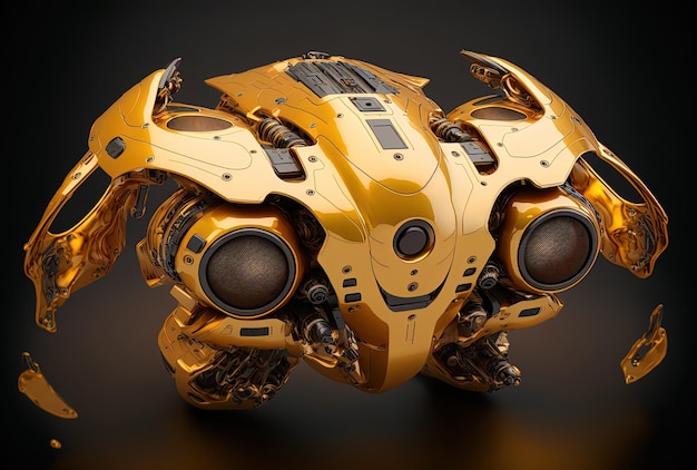 Golden sci fi drone with four strong thrusters