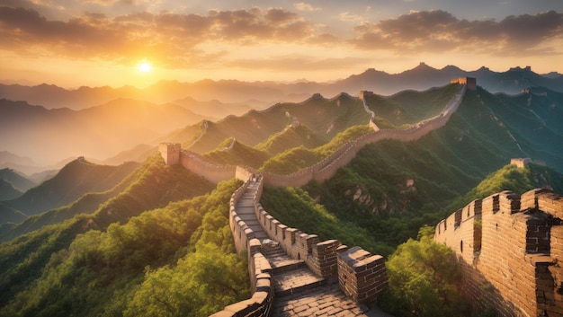 Golden Serenity The Great Wall of China at Sunset
