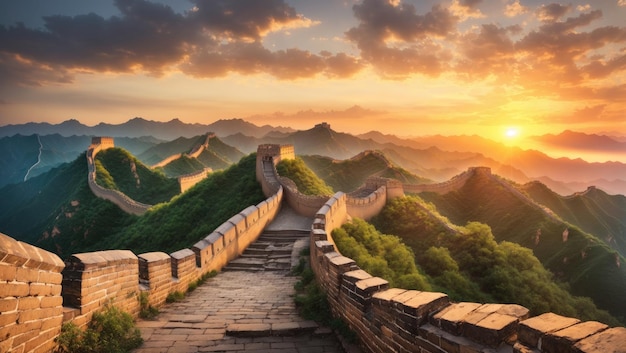 Golden Serenity The Great Wall of China at Sunset