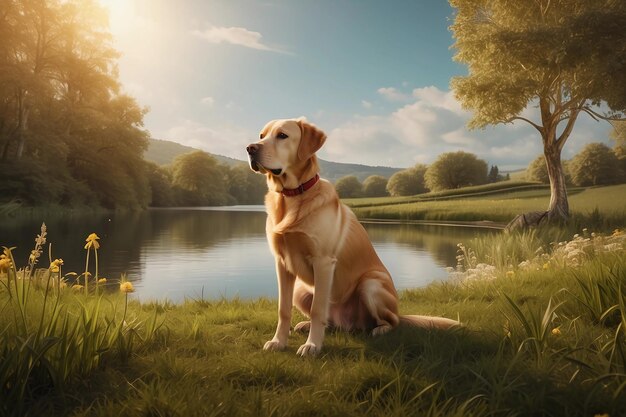 Golden Serenity Labrador Retriever's Peace in the Countryside