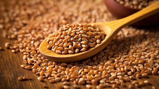 Golden Sesame Seeds in a Wooden Spoon