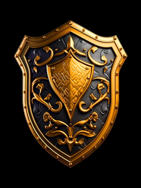 Golden Shield-mockup op geïsoleerde zwarte achtergrond