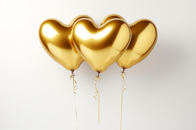 Golden Shiny Heart Balloons with Glossy Finish Generative AI