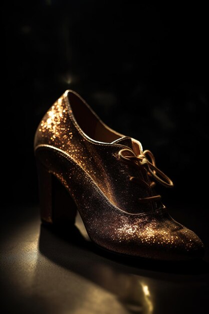 Золотая туфля с темным фоном, генеративное изображение ai