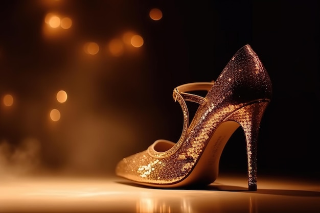 Golden shoe with dark background generative ai image