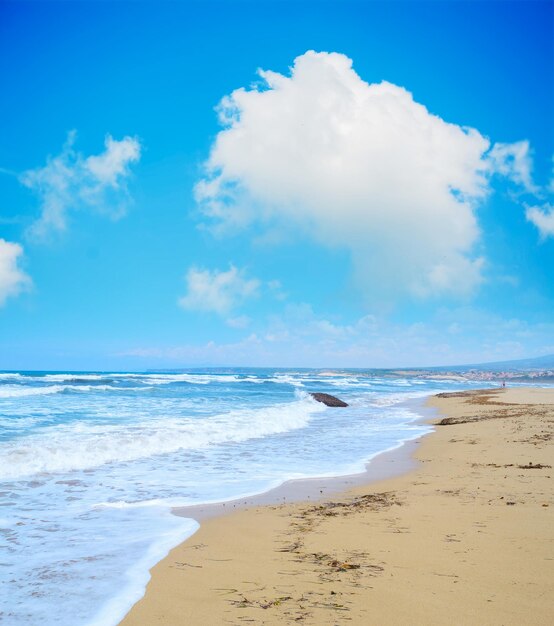 Golden shore under a cloudy sky in Sardinia Italy