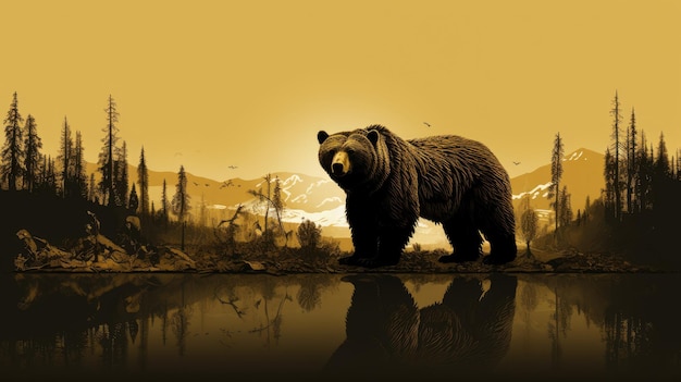 Golden Silhouette of a Grizzly Bear