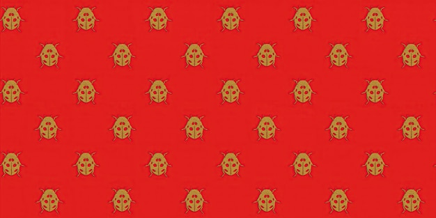 Golden silhouettes of ladybug on red background Seamless pattern