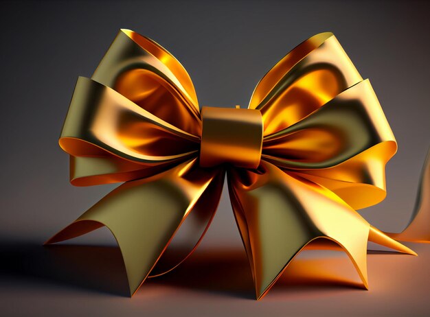 Golden silk bow with ribbon. Generative ai