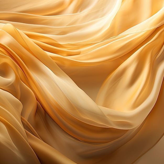 Golden silk draperies billowing in the warm