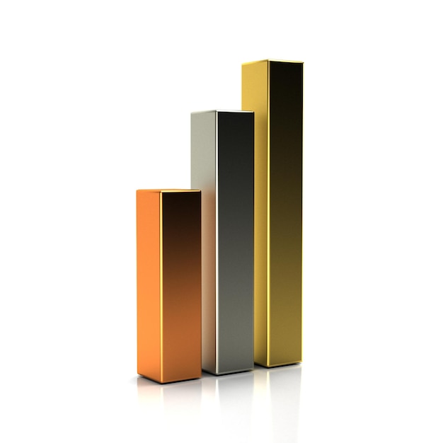 Golden Silver and Bronze Finance Bars 3D Render Illustration