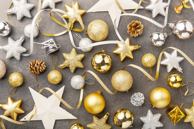 Golden silver christmas deco on grey