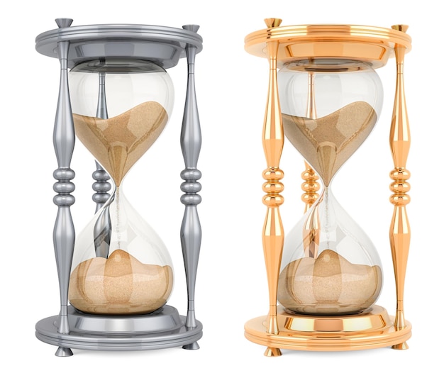 Golden and Silver Hourglasses 3D rendering