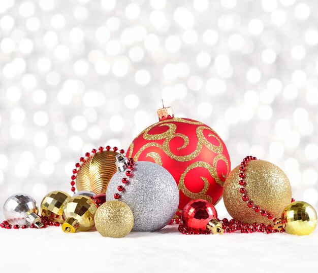 Golden silver and red  Christmas decorations on a bokeh background