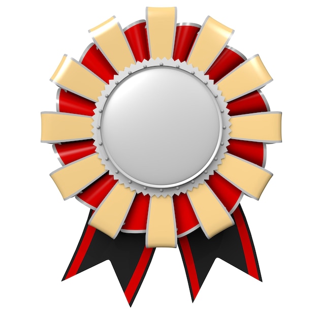 Photo golden silver and red round badge with ribbon award concept