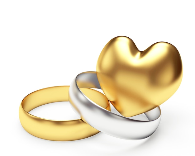 Photo golden and silver wedding rings and heart