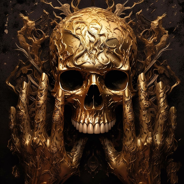 Golden skull on a black background