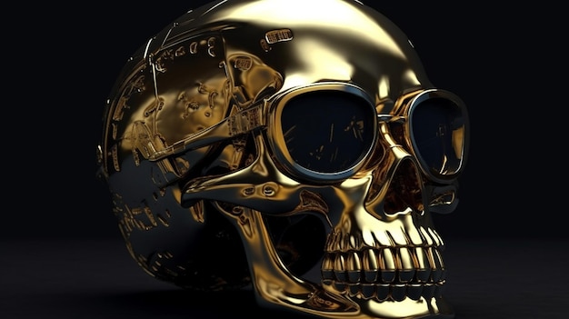 Golden skull on black backgroundgenerative ai