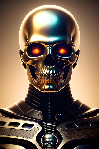 Foto golden skull realistico capolavoro biomeccanico android