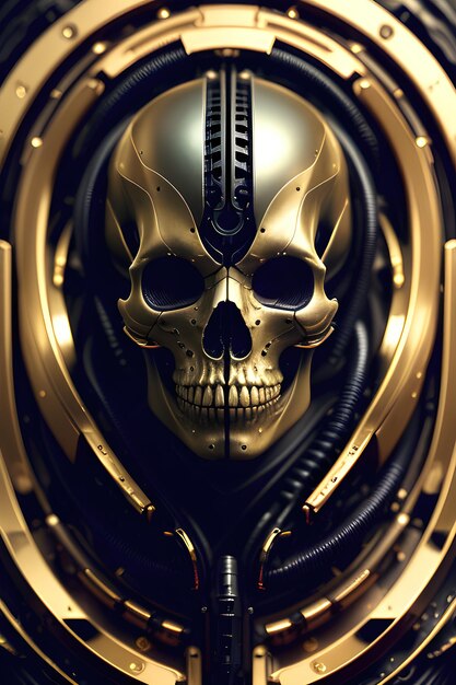 Foto golden skull realistico capolavoro biomeccanico android